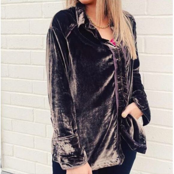 Free people Marianne Velvet Top in Midnight Brown size xs - Picture 9 of 9